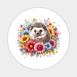 A hedgehog decorated with beautiful colorful flowers. Magnet